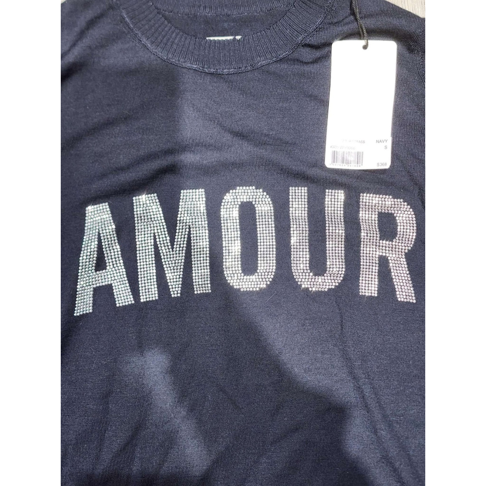 ZADIG & VOLTAIRE Miss Amour Sweater Rhinestone Navy S Merino Wool New - Picture 2 of 8
